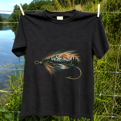Mountain Lake Fly Fishing Hook Graphic T-Shirt