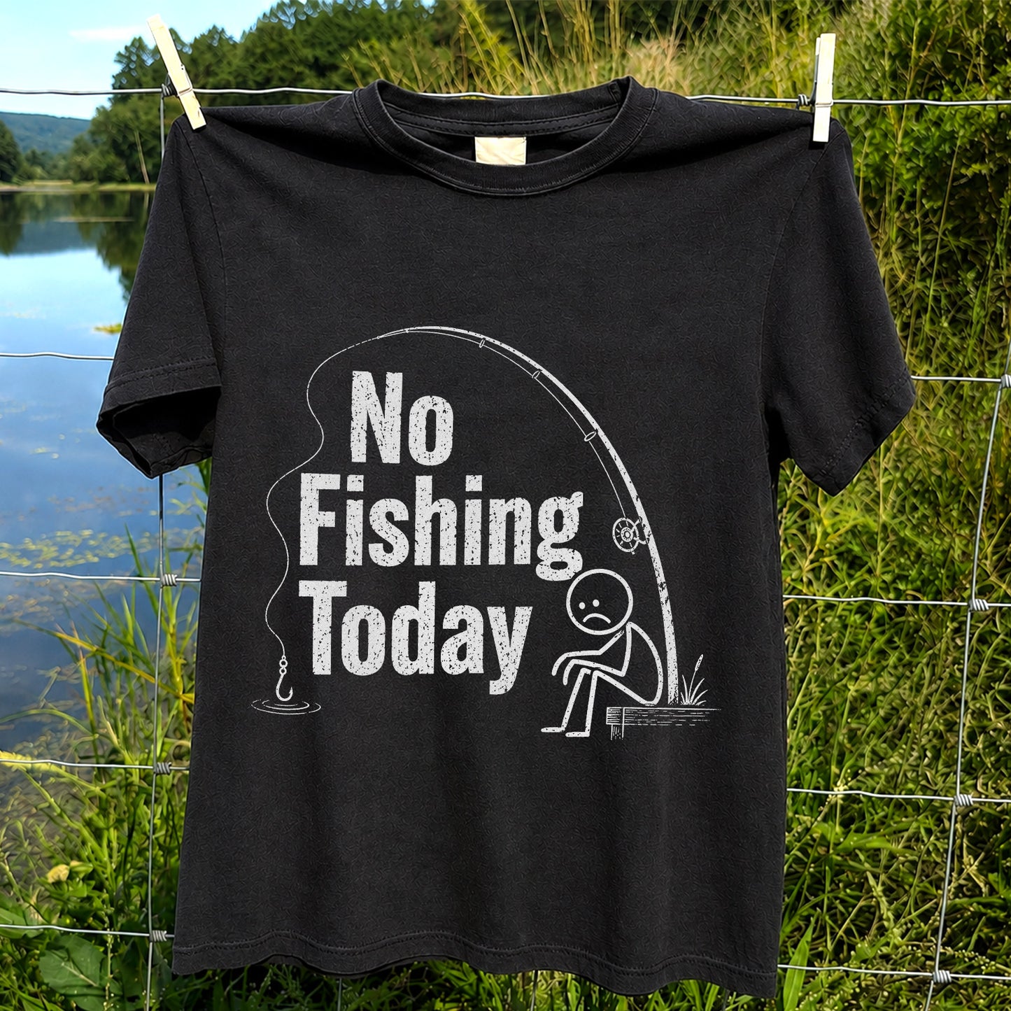 No Fishing Today Funny Sad Angler Fishing Graphic T-Shirt