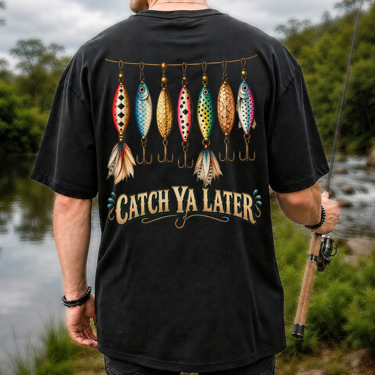 Catch Ya Later Vintage Fishing Lures Graphic T-Shirt | Back Print