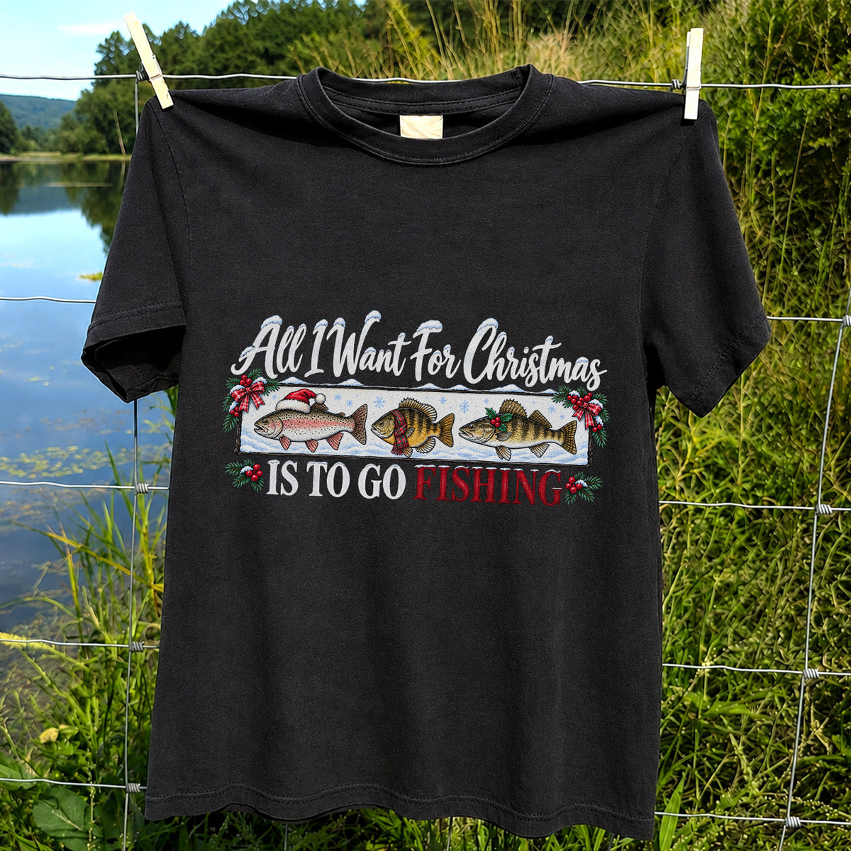 Christmas Freshwater Fish Fishing Graphic T-Shirt