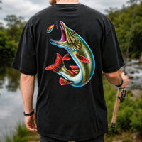 Northern Pike Chasing Fishing Lure Graphic T-Shirt | Back Print