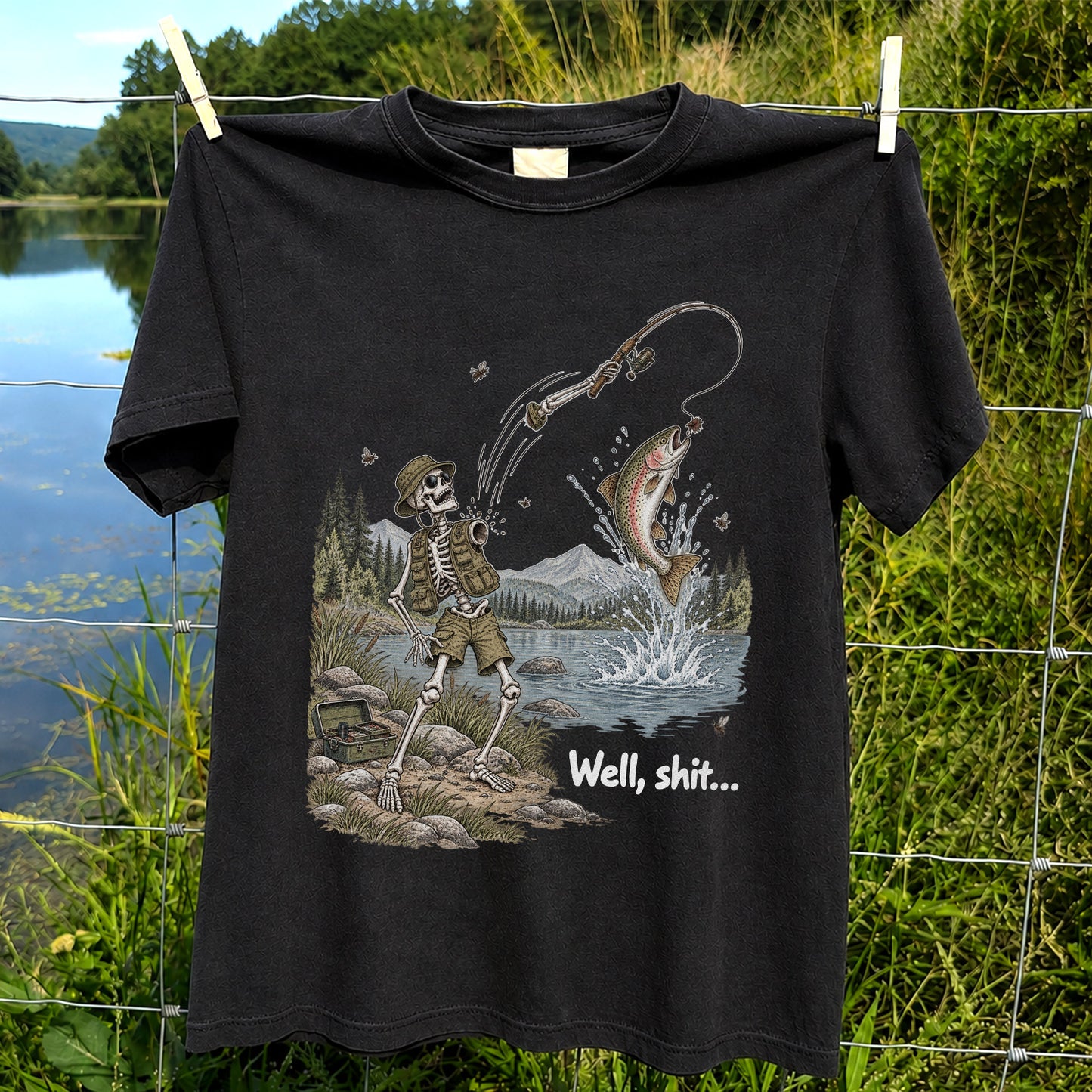 Funny Fishing Skeleton T-Shirt, Trout Fishing Tee