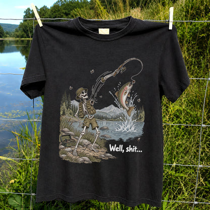 Funny Fishing Skeleton T-Shirt, Trout Fishing Tee