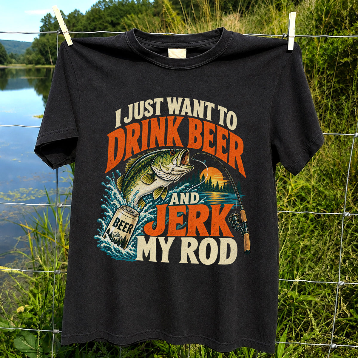 Drink Beer and Jerk My Rod Funny Bass Fishing T-Shirt