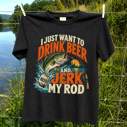Drink Beer and Jerk My Rod Funny Bass Fishing T-Shirt