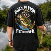 Born to Fish Forced to Work Raccoon Bass Graphic T-Shirt | Back Print