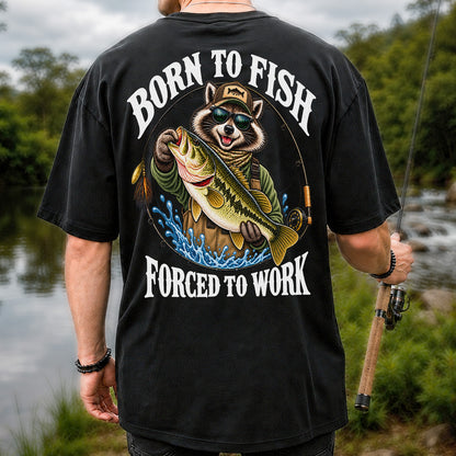 Born to Fish Forced to Work Raccoon Bass Graphic T-Shirt | Back Print