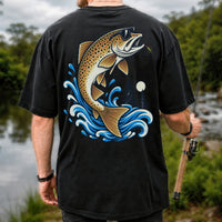 Brown Trout Sunglasses Fishing Graphic T-Shirt with Lure | Back Print