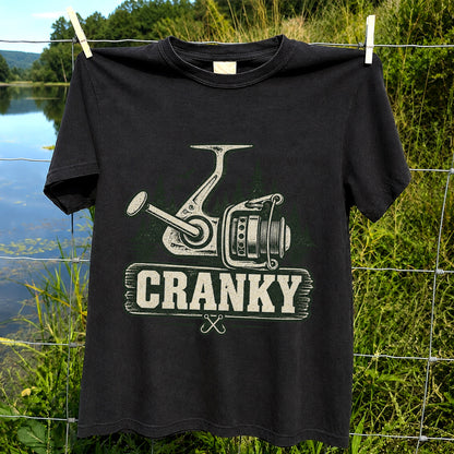 Cranky Vintage Spinning Reel Fishing Graphic T-Shirt