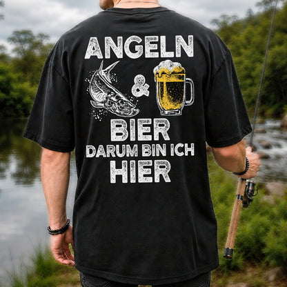 Angeln Und Bier Darum Bin Ich Hier Funny Fishing T-Shirt | Back Print