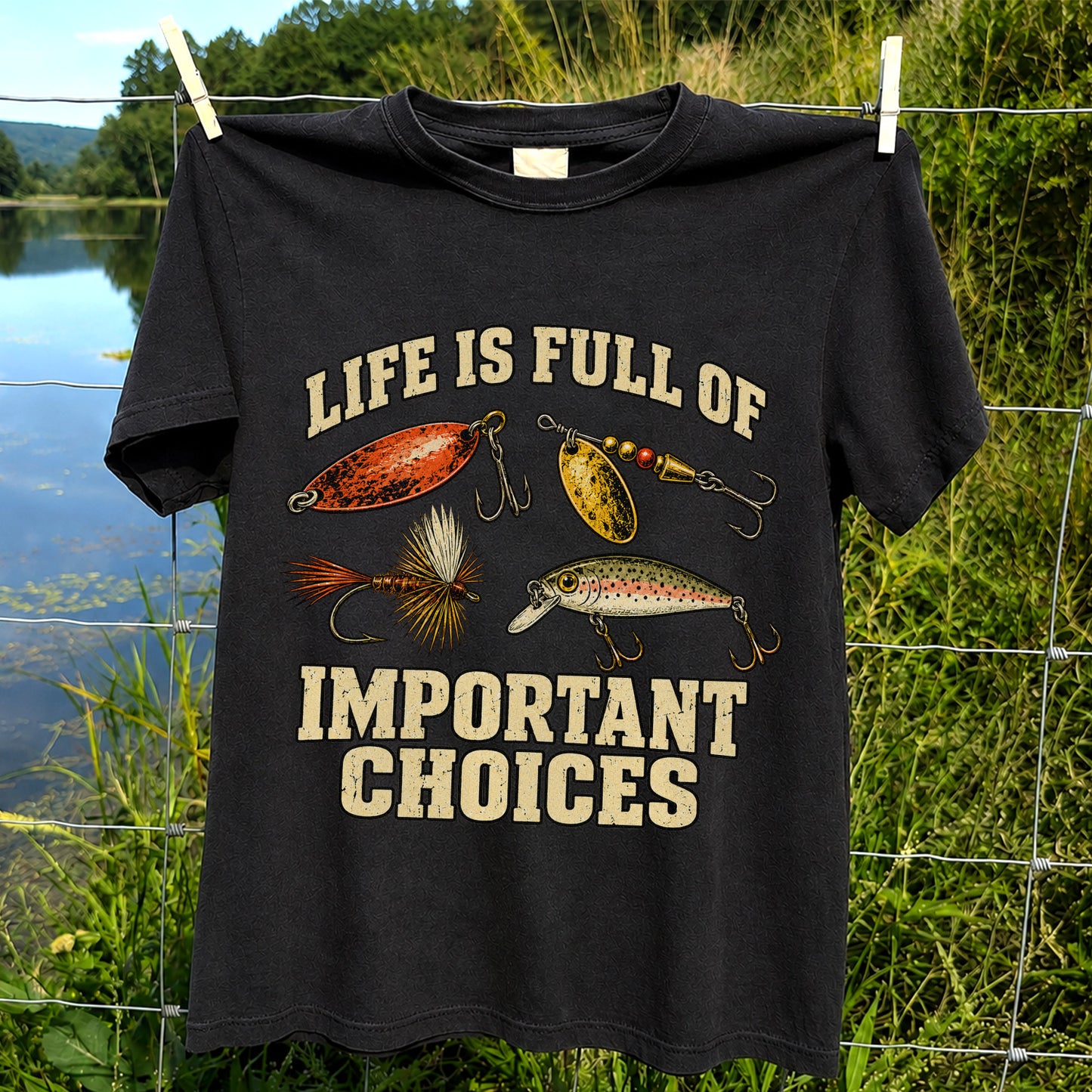 Life Is Full of Important Choices Funny Fishing Lures T-Shirt