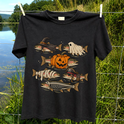 Rainbow Trout Halloween Costumes Witch Ghost Pumpkin Mummy Pirate Skeleton Fishing T-Shirt
