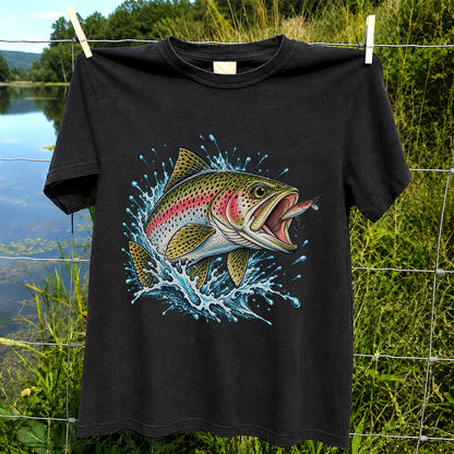 Rainbow Trout Striking a Fishing Lure Graphic T-Shirt