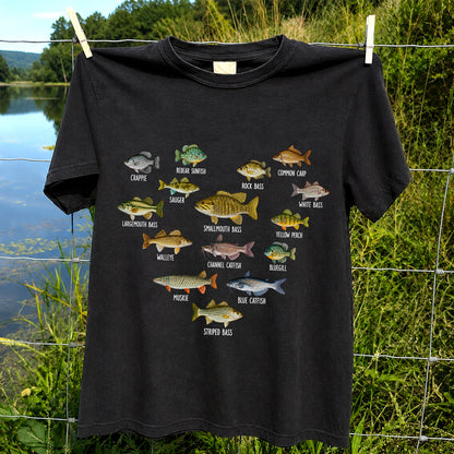 Freshwater Fish Species Chart Fishing Graphic T-Shirt