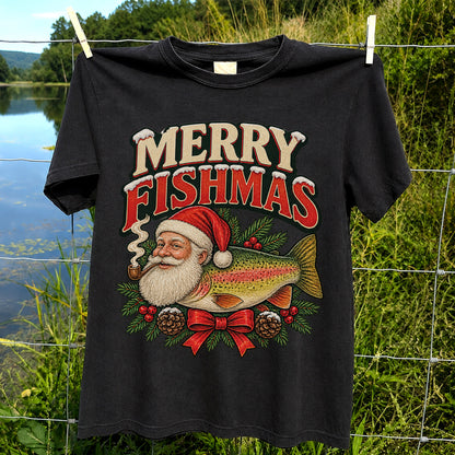 Merry Fishmas Santa Rainbow Trout Christmas Fishing T-Shirt