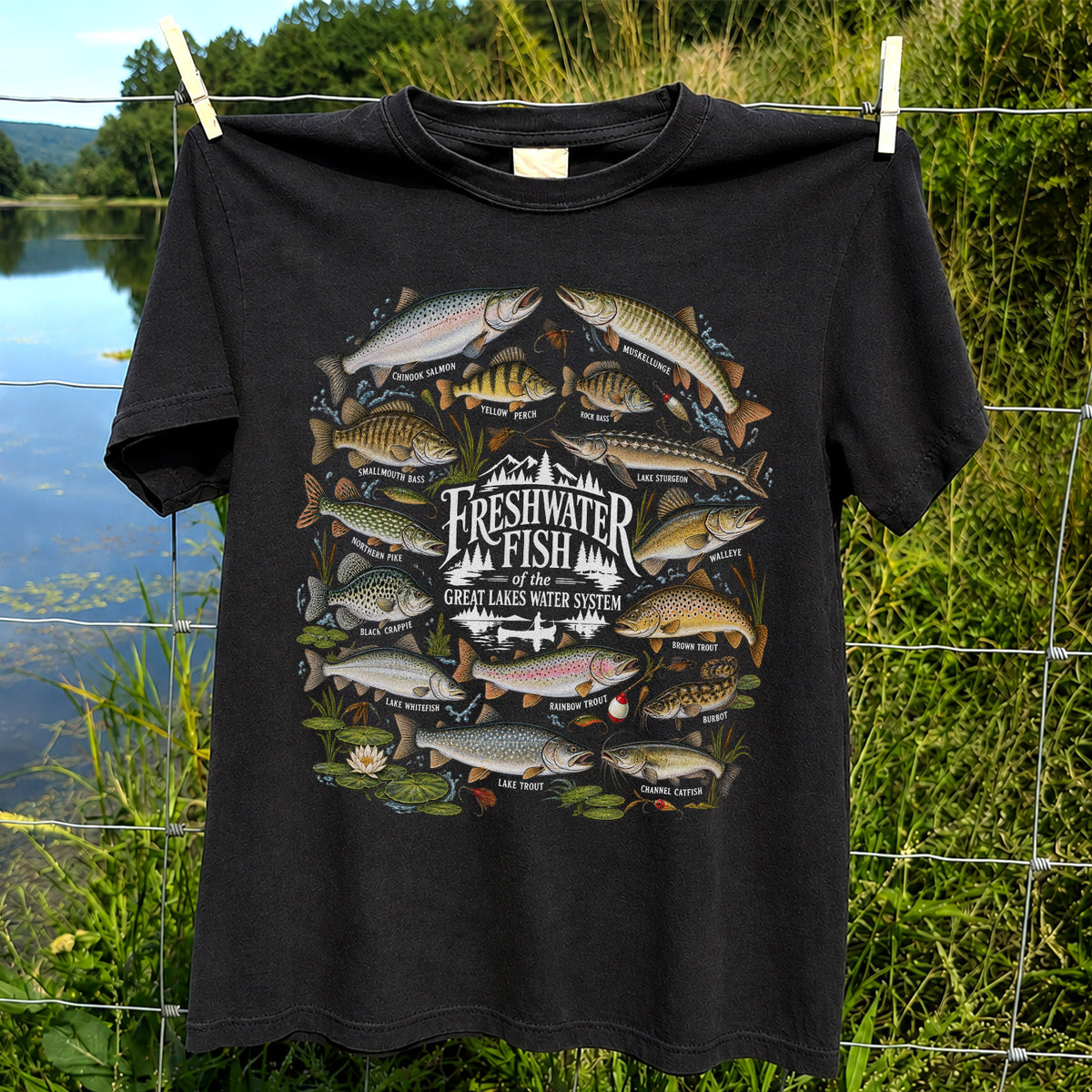Freshwater Fish of the Great Lakes Water System Graphic T-Shirt