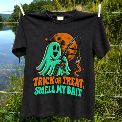 Trick or Treat, Smell My Bait Ghost Halloween Fishing T-Shirt