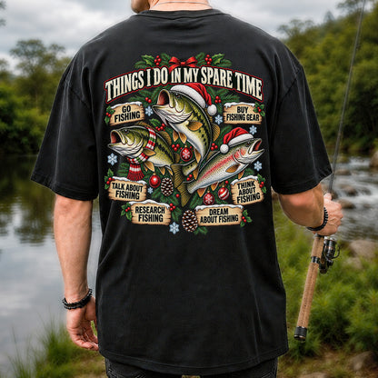 Things I Do in My Spare Time Christmas Bass and Trout Fishing T-Shirt | Back Print