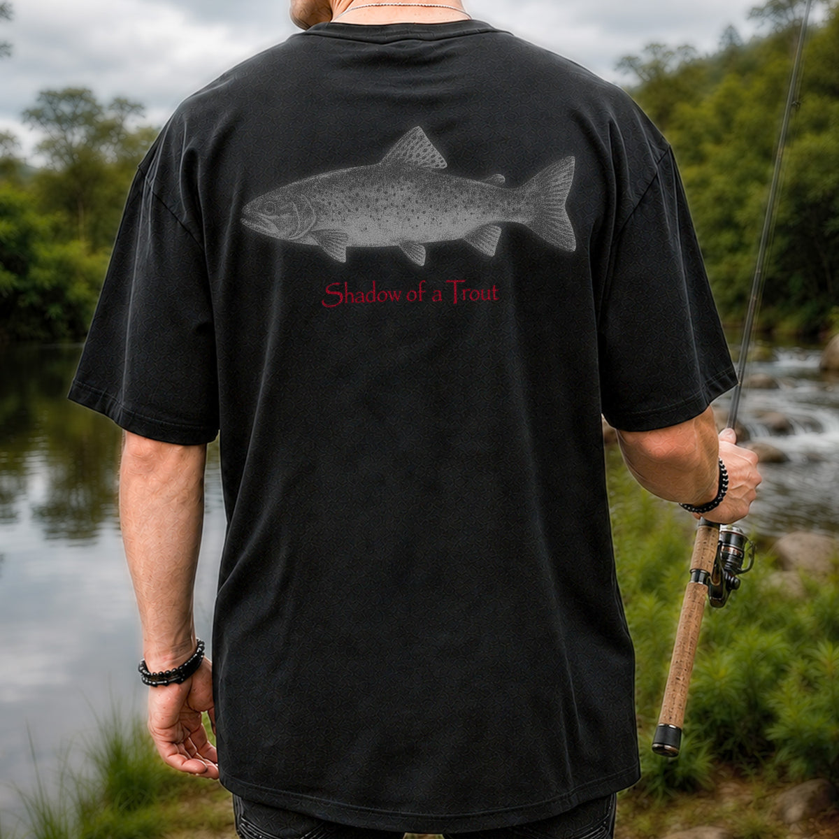 Shadow of a Trout Minimalist Trout Fishing Graphic T-Shirt | Back Print