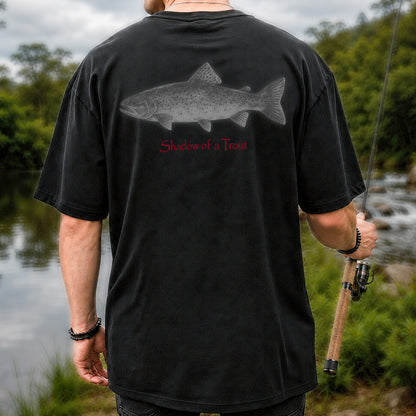 Shadow of a Trout Minimalist Trout Fishing Graphic T-Shirt | Back Print