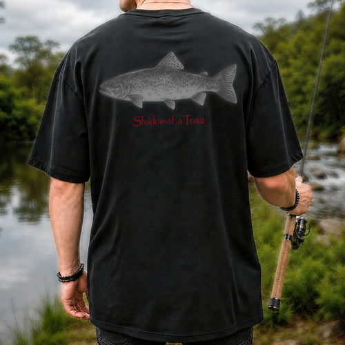 Shadow of a Trout Minimalist Trout Fishing Graphic T-Shirt | Back Print