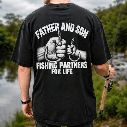 Father and Son Fishing Partners for Life Graphic T-Shirt | Back Print
