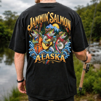 Salmon Music Band Alaska Fishing Graphic T-Shirt | Back Print