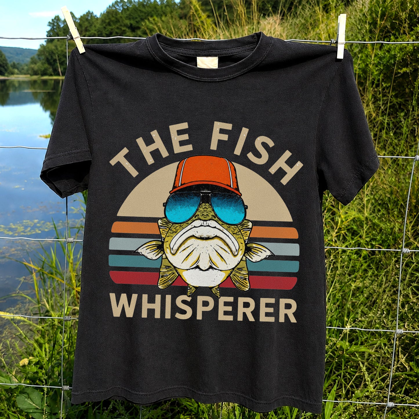 The Fish Whisperer Bass in Sunglasses Funny Fishing T-Shirt