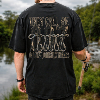 Zero Bites Fishing Hook Funny Graphic T-Shirt | Back Print