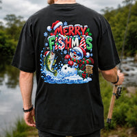 Merry Fishmas Christmas Fishing Graphic T-Shirt | Back Print