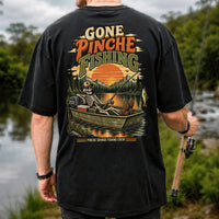 Gone Pinche Fishing Skeleton in a Boat Retro Graphic T-Shirt | Back Print