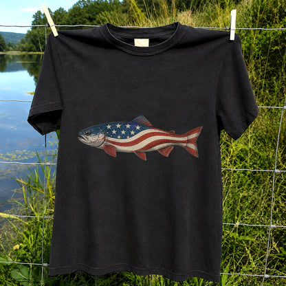 American Flag Trout Patriotic Fishing Graphic T-Shirt