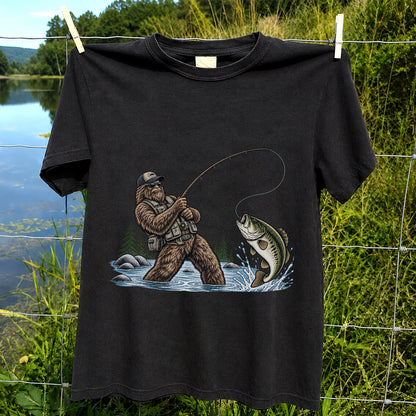 Bear Catching Bass Fishing Graphic T-Shirt
