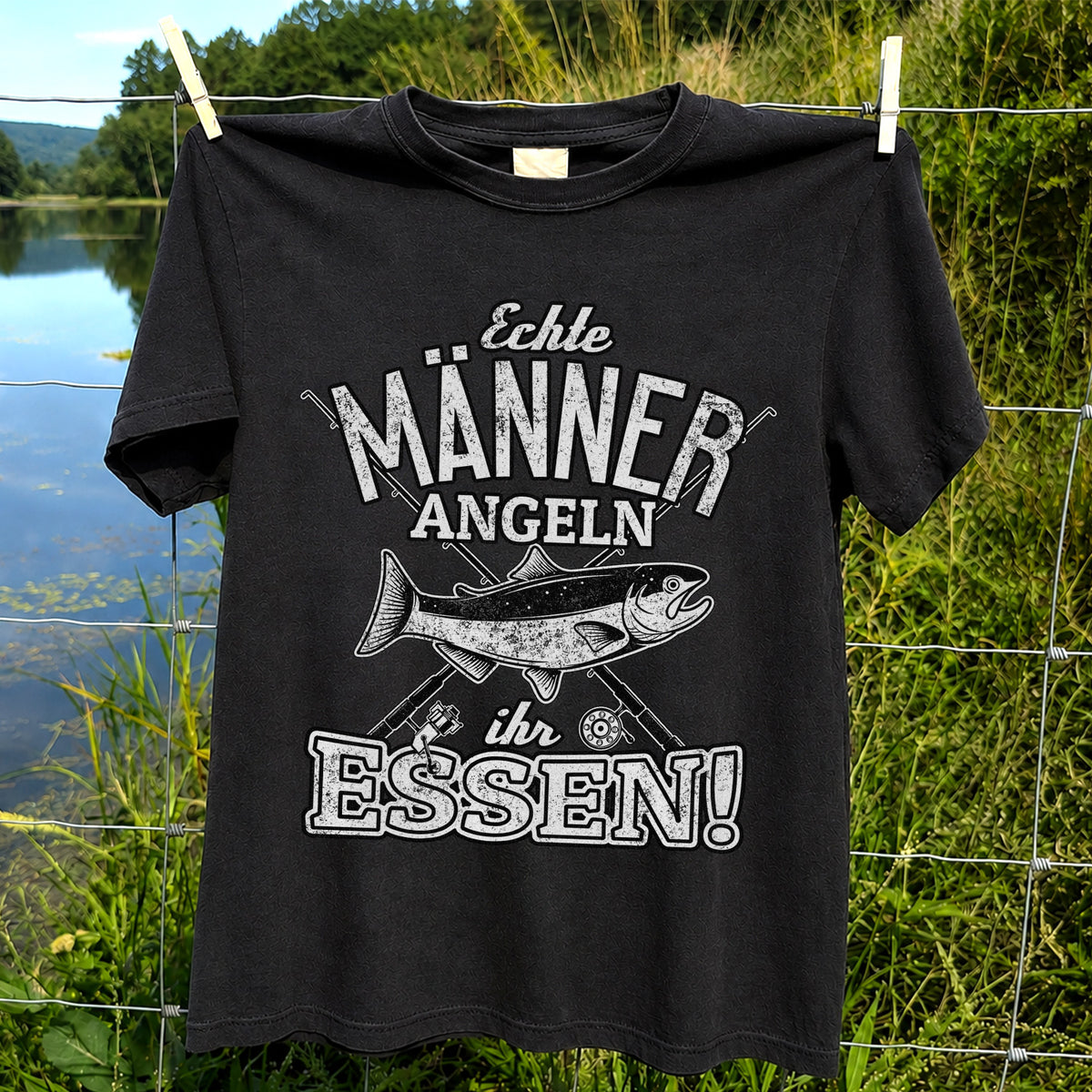 Echte Männer Angeln Ihr Essen Funny Fishing T-Shirt