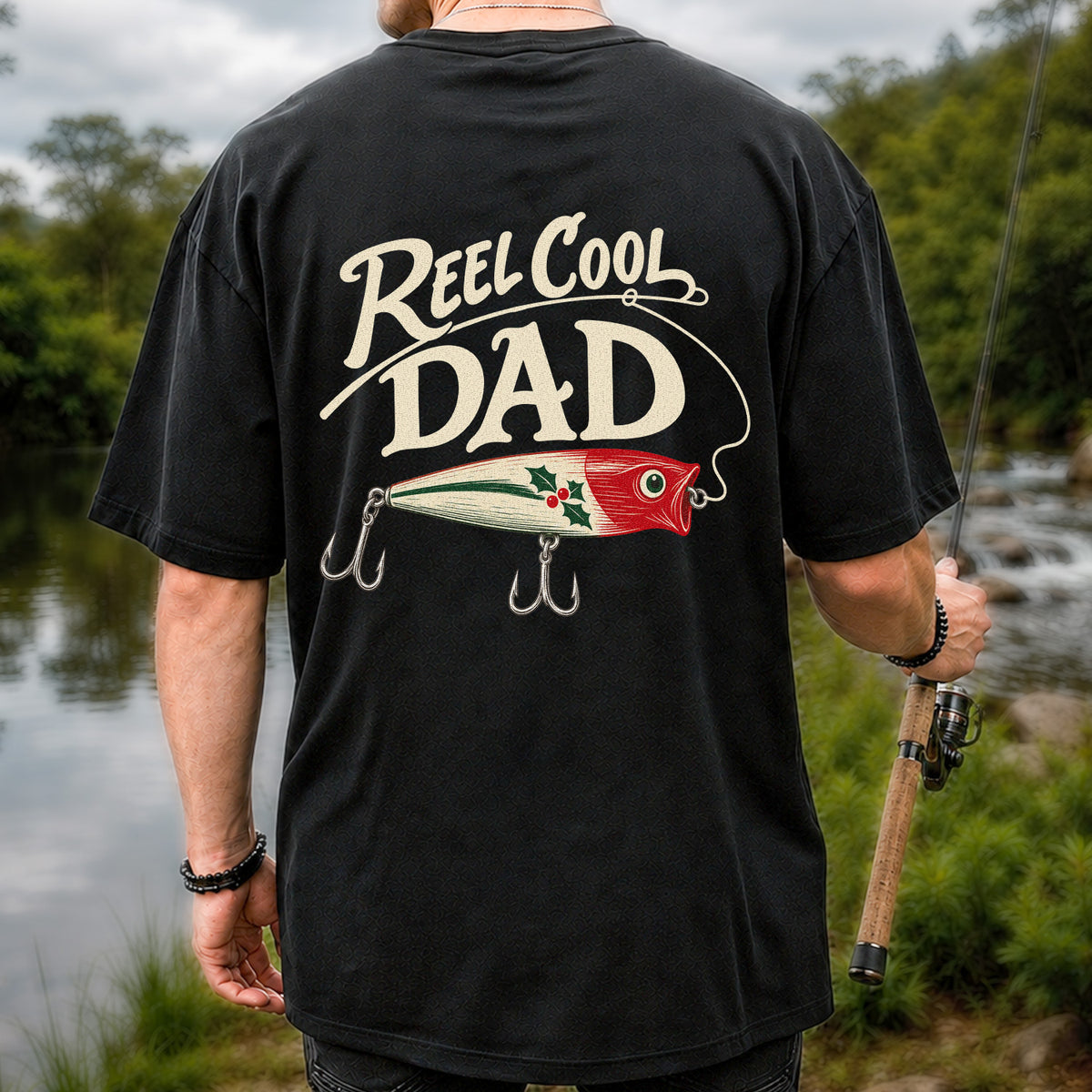Reel Cool Dad Fishing Lure Graphic T-Shirt | Back Print