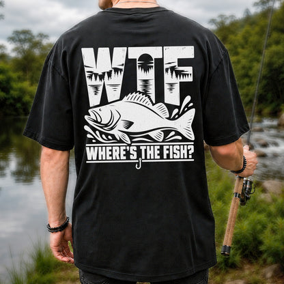 WTF Where's the Fish Funny Fishing Graphic T-Shirt | Back Print