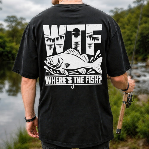 WTF Where's the Fish Funny Fishing Graphic T-Shirt | Back Print