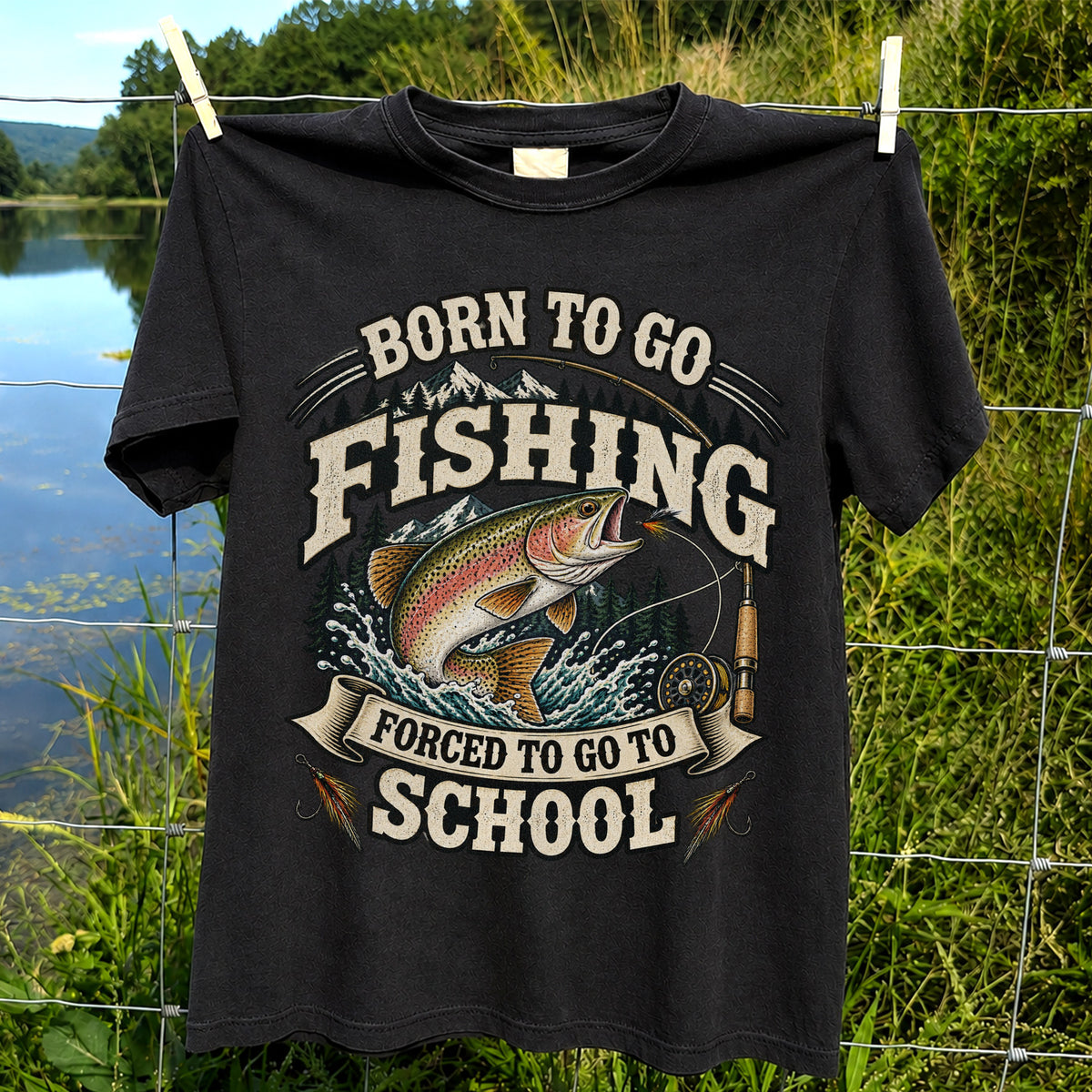 Born to Go Fishing Forced to Go to School Rainbow Trout Tee
