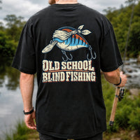 Old School Blind Fishing Blindfolded Lure Graphic T-Shirt | Back Print