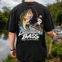 Largemouth Bass Fishing Boat Big Mouth Graphic T-Shirt | Back Print