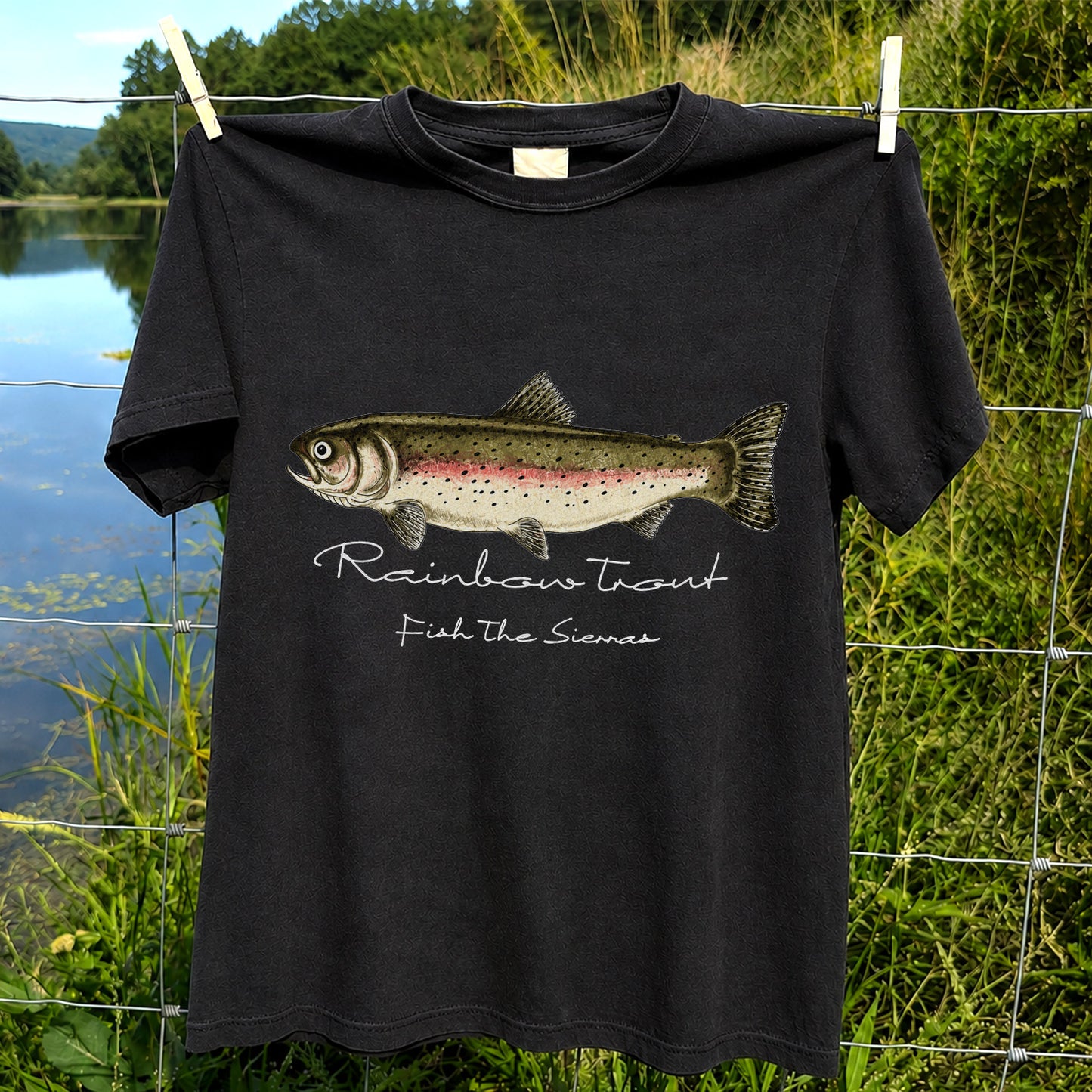 Rainbow Trout T-Shirt Fish The Sierras Fly Fishing Vintage Angler Tee