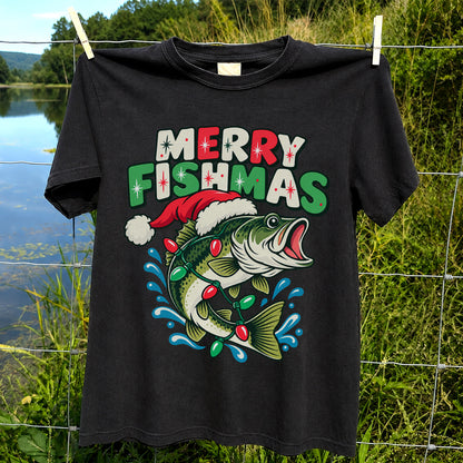 Christmas Bass Wrapped in Lights Graphic T-Shirt