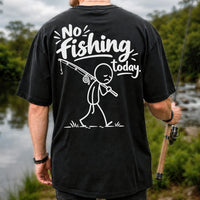 No Fishing Today Sad Stick Figure Angler Funny Graphic T-Shirt | Back Print