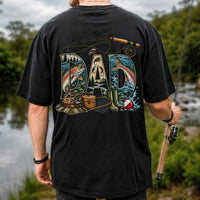 Dad Rainbow Trout Fly Fishing Vintage Graphic T-Shirt | Back Print