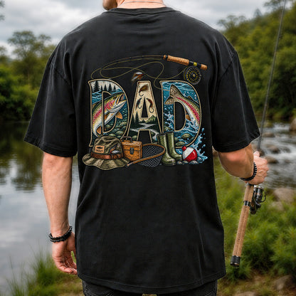 Dad Rainbow Trout Fly Fishing Vintage Graphic T-Shirt | Back Print