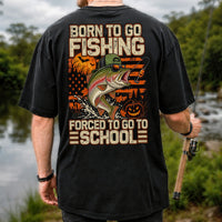 Born to Go Fishing Forced to Go to School Halloween Rainbow Trout T-Shirt | Back Print