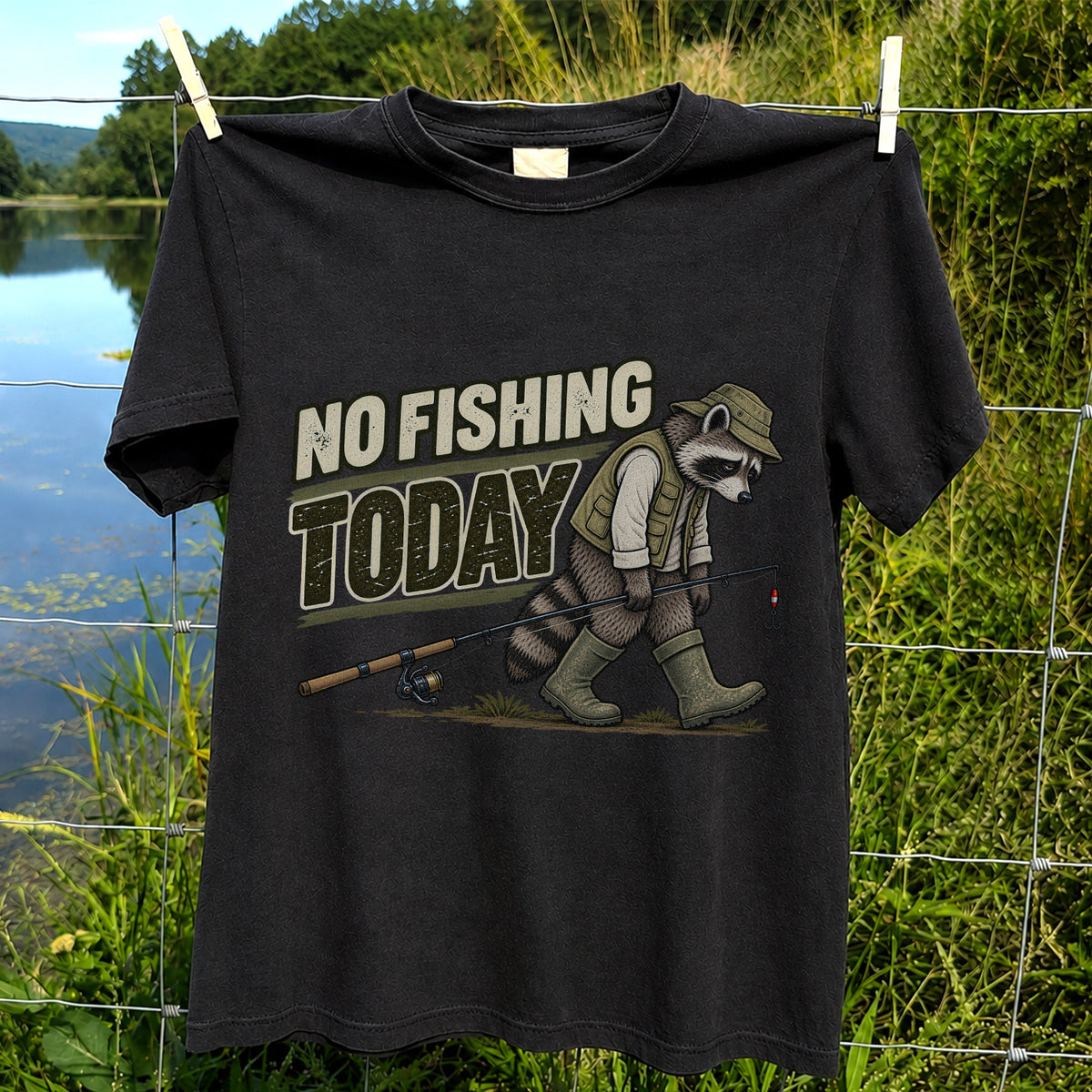 No Fishing Today Raccoon Funny Fishing T-Shirt
