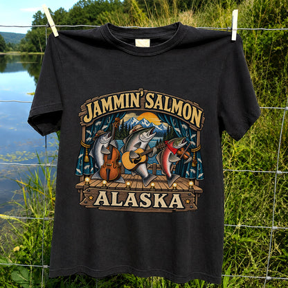 Jammin' Salmon Alaska Fish Band Graphic T-Shirt