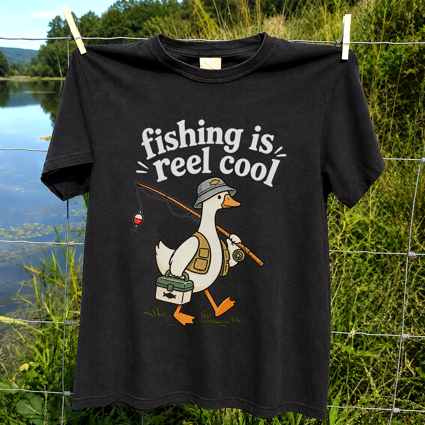 Fishing Is Reel Cool Duck Angler Funny Fishing T-Shirt