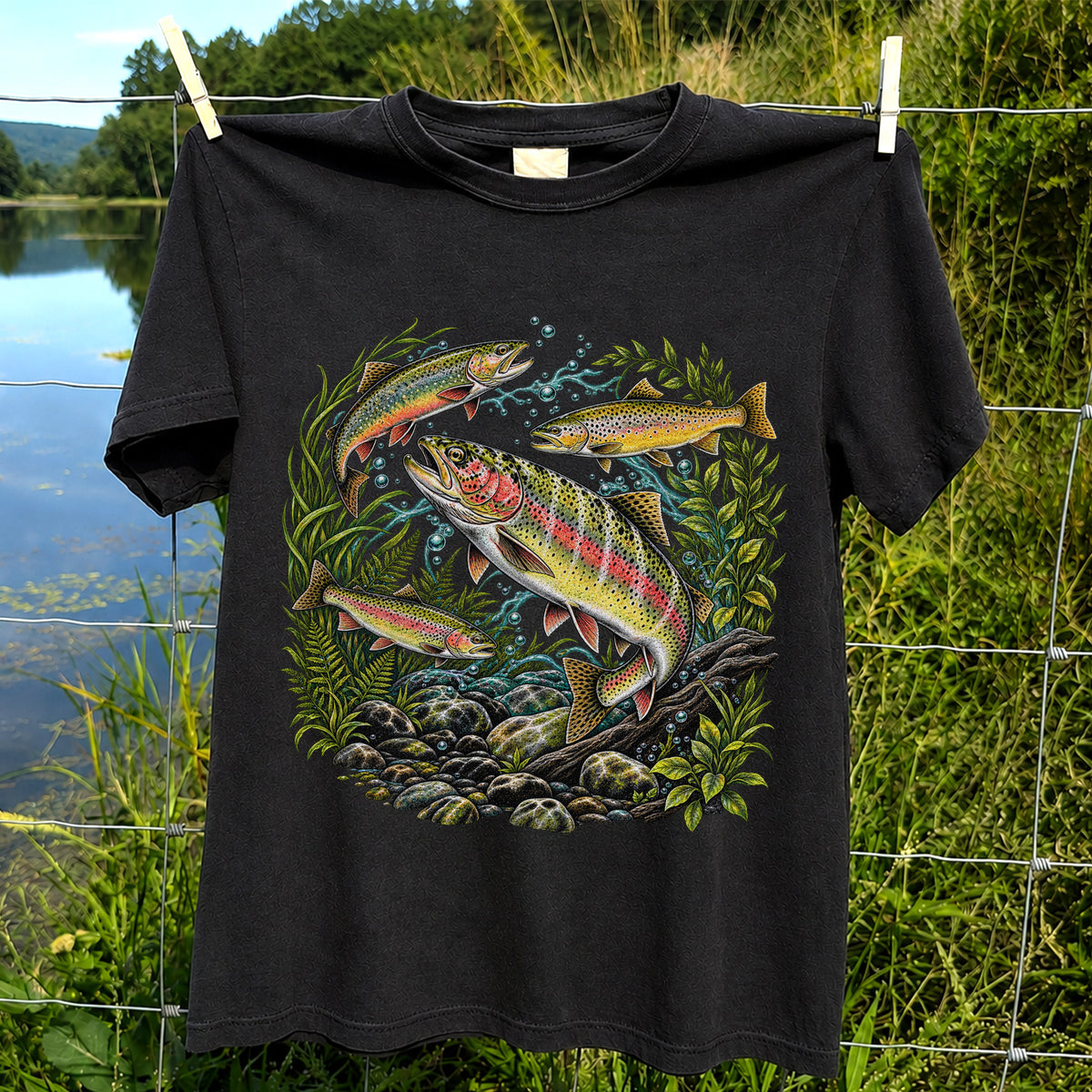 Rainbow and Brown Trout Underwater Fishing Graphic T-Shirt